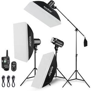 Godox 750W Professional Studio Strobe Flash Light Kit, 3-Light Godox Strobe Lighting Kit for Photography, 3x250W 5600K Monolights with Strobe Trigger, Softbox, Light Stands, Boom Arm