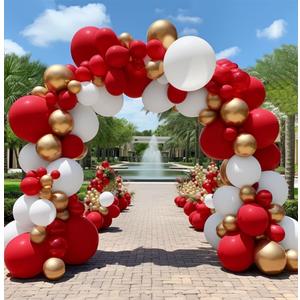 Red White Gold Balloon Arch Double Stuffed Ruby Red White Metallic Gold Balloon Garland Kit Wine Latex Balloons for Baby Shower Birthday Wedding Graduation Engagement Party Decorations