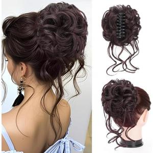 Foaoit Messy Bun, Fake Hair Bun Hair Pieces for Women, Messy Bun Hair Piece Clip on Bun Extensions, Curly Hairpieces for Women (Chocolate Brown)
