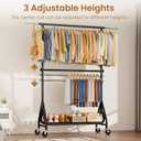 Double Rods Clothing Rack, Heavy Duty Clothes Rack for Hanging Clothes Load 560LBS, Metal Rolling Garment Racks with Wheels, Freestanding Clothes Hanging Racks, Black