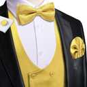 Hi-Tie Mens Satin Suit Vest for Men Silk Double Breasted Formal Suit Vest Pretied Bowtie Tie Handkerchief Cufflinks (Yellow)