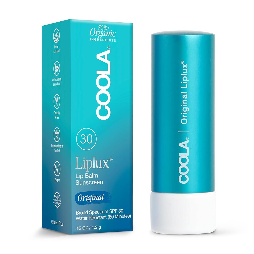 COOLA Organic Liplux Lip Balm and Sunscreen with SPF 30, Dermatologist Tested Lip Care for Daily Protection, Vegan and Gluten Free, 0.15 Oz