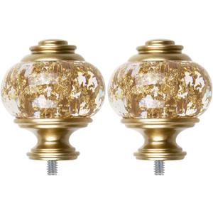 USFOOK 2 Pack Window Treatment Finials for 1 or 7/8 Inch Curtain Rods, Gold Drapery Rods Replacement Finials with M6 Screws(1/4 in), Translucent Finials Embedded with Gold Foil