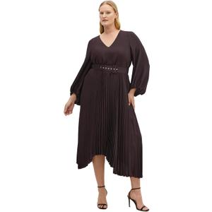 City Chic Women's Plus Size Dress - Amara Pleat Midi (Brown) 22 XL