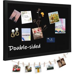 DOLLAR BOSS Large Black Cork Board Double-Sided Bulletin Board with Linen 24''x 18'', Black Cork Boards for Walls Wood Frame Hanging Pin Board, Cork Board for Office Home School 1-Pack