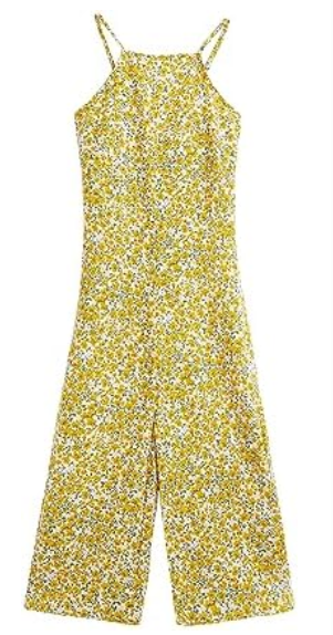 WDIRARA Girl's Spaghetti Strap Sleeveless Zipper Back Cami Jumpsuit Long Pants (Multicolored Green) Size: 9y/o