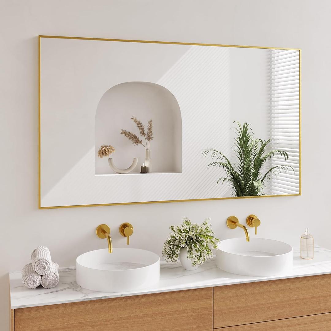 Koonmi Gold Mirrors for Wall, 30x55 Inch Bathroom Mirror, Rectangular Wall Mirror for Living Room Bedroom Bathroom, Hangs Horizontally or Vertically