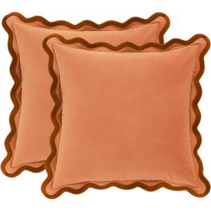 MONDAY MOOSE Decorative Throw Pillow Covers Cushion Cases, Set of 2 Soft Velvet Scalloped Wavy Edge Designs, Mix and Match for Home Decor, Pillow Inserts Not Included (Rust/Coral, 20x20 inch)