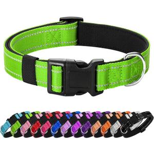Reflective Dog Collar Padded with Soft Neoprene Breathable Quick Release Basic Dog Collars for Medium Dogs Green Boy Girl (M:width 3/4"neck 14-20.5")