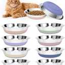 [8 Pack] Stainless Steel Cat Bowls, Cat Dishes Whisker Friendly with Non-Slip Silicone Bottom, Easy to Clean, 5.5" Shallow Wide Cat Food and Water Feeding Bowl for Indoor Outdoor Cats