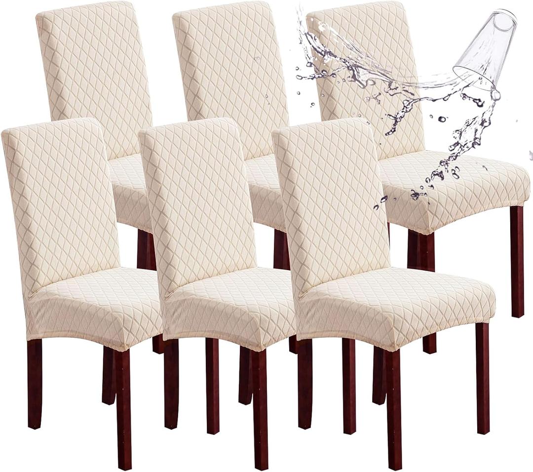 Genina Waterproof Chair Covers for Dining Room 6 Pack, Dining Chair Cover Removable Parson Chair Slipcover Chair Protectors Covers for Kitchen (Argyle-Beige, 6 PCS)