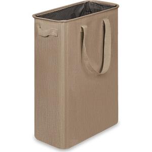 efluky Slim Laundry Basket, Narrow Laundry Hamper with Handles, Collapsible Dirty Clothes Hamper, Tall Laundry Bin for Laundry Room, Dorm and Bedroom, 12.7 Gallons(48L) Flax Brown