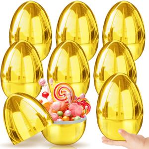 FLYSNK 6 Pcs Jumbo Golden Easter Eggs, 6 Inch Metallic Giant Plastic Gold Eggs Fillable for Easter Hunt Party Favor Easter Basket Stuffers Fillers Filling Treats Classroom Prize Supplies for Kids