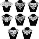DICOSMETIC 8 Styles White Lace Collar Polyester Embroidered Lace Collar Set 8.58-11.42x11.61-19.88x0.04-0.06 Inch Hollow Out Floral Collars Clothes Trim for DIY Wedding Dress Costum Sewing Crafts