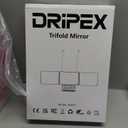 Dripex 3 Way Mirror with Storage Shelf and 3 Color LED Lights, Rechargeable Trifold Self Haircut 360 Mirror with Height Adjustable Hooks for Makeup, Styling, Shaving, Braiding, Dye Hair (Black)