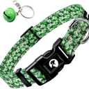 Jynco Reflective Dog Collar for Medium Dogs, Pink & Red & Green Floral Heart Paw Print Cute Dog Collar with Bell for Small Medium Large Dogs (M, Forest Emerald), Pack 4 Multicolor
