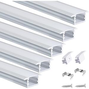 Muzata 5Pack 3.3FT/1M Recessed LED Channel with Milky White Cover U Shape Aluminum LED Strip Diffuser Channel U127 WW 1M