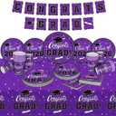 Graduation Party Supplies Gatherfun Graduation Party Dinnerware Set Purple Disposable Paper Plates Napkins Cups Tablecloth Banner for Congrats Grad Party Decorations, Serve 25