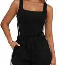 Chunpin Women's Rompers 2026 Athletic Jumpsuits Square Neck Sleeveless Shorts Romper with Pockets One Piece Outfits Summer (Black, XS)
