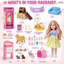 Golray 14'' Doll Pet Playsets for Girls Toy30+Pcs Pretend Play Interactive Dog Pet Accessories with Carrier/ Sink/ Sofa, First Toddlers Blonde Doll Set, Birthday for Girl Ages 4 5 6 7