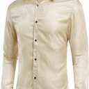 Cloudstyle Men's Paisley Shirt Long Sleeve Dress Shirt Button Down Casual Slim Fit (Medium, Champagne)