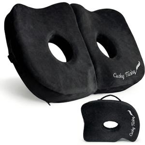 Cushy Tushy Seat Cushion | Premium Foldable Sit Bone Cushion for Pressure Relief, Hip, Hamstrings & Sciatica Comfort | Butt Pillow | Ergonomic Ischial Tuberosity Support for Home, Office & Driving (Black)