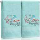 SmoothNovelty 2 Pcs Bird Hand Towels Mint Green Bathroom Decor 14x29 Inch Embroidered 100% Cotton Soft Absorbent Spring Summer Decorative Hand Towels for Bathroom Kitchen