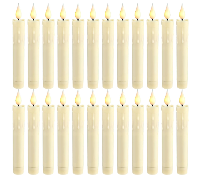 Baquler 24 Pcs 6.5 Inch Ivory Flameless Taper Candles LED Candle Sticks Battery Operated Flickering LED Candlestick Window Plastic Candle for Wedding Halloween Christmas Decor(No Battery)