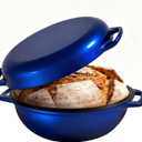 2-in-1 Multifunctional Enameled Cast Iron Dutch Oven, 6QT Loaf Pan with Dual Handles, Perfect for Baking Sourdough, Roasting, Braising & Stews, Oven & Stovetop Safe, Easy to Clean & Pre-Seasoned (Blue)