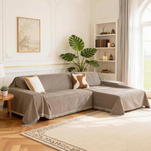 MEETSKY Couch Cover for Sofa Covers Washable, 2 Pieces Chenille Sectional Pet Couch Covers for 2 Cushion L Shape, Multi-Use Sofa Slipcover for Dogs (X-Large, 71"x118"+71"x118", Sand)