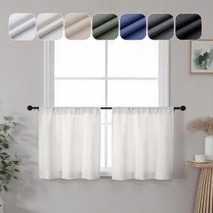 Lecloud Estelle Natural Light-Filtering Curtain Tiers, Kitchen Short Curtains 24 Inch Length, Soft Textured Curtains, Rod Pocket Window Treatments (Each 30 W x 24 L, 2 Panels Set, Natural)