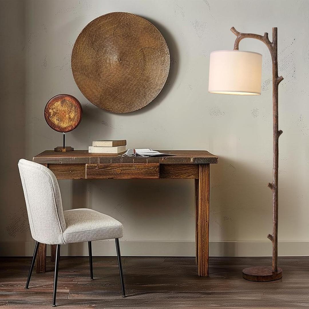 OYEARS Retro Farmhouse Floor Lamp for Living Room Rustic Standing Lamps Tree Trunk Deco Modern Country Vintage Wood Floor LampBrown