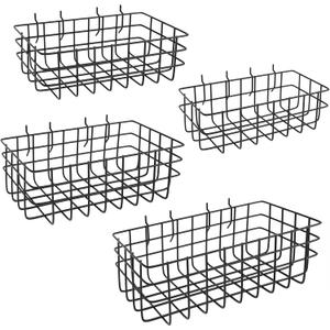 Pegboard Baskets 4 Pack, Bins Set, Accessories, Garage Storage Wall Organizer Attachments, Square Style Black