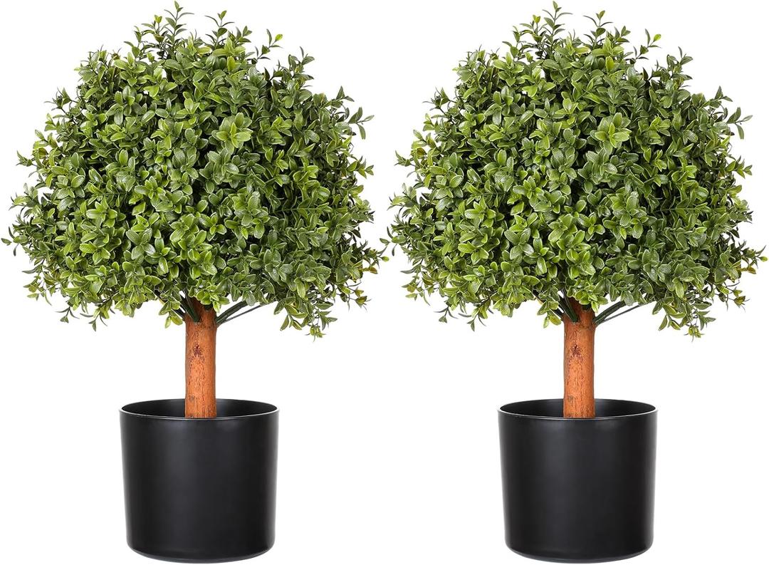 Faux Boxwood Ball Topiary 2 Pack, UV Resistant Outdoor Topiary Decor for Porch Decor (Green)