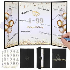Black Gold 1st-99th Happy Birthday Party Decorations 11.6"x 8.3" Birthday Guest Book Alternative Signature Guestbook for Men Women Suitable for All Ages Gifts Signing Card Board Party Supplies