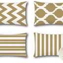 OTOSTAR Set of 4 Waterproof Throw Pillow Covers 16x24 Inch Farmhouse Geometric Square Pillow Cases for Couch Patio Furniture Balcony Garden Outdoor Decoration（Geometry70-Khaki）Pack of 2