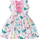 Popshion Toddler Summer Dresses for Girls Leopard Print Dress Back Bowknot Dress Dinosaur Clothes Kids Sleeveless Sundress,3-4Y
