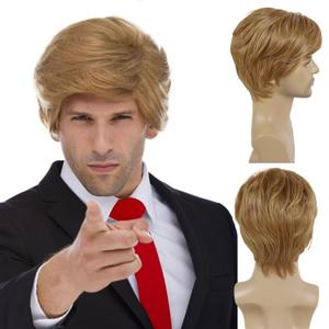 GNIMEGIL Funny Wigs for Adults Halloween Costume for Men Pixie Cut Wig with Bangs Famous People Costumes for Adult Unisex Celebrity Wigs for Cosplay (Blonde)