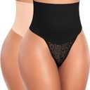 Werena Tummy Control Thong Shapewear for Women High Waist Body Shaper Panties Girdle Lace Shaping Underwear (Large, A# Black+beige)