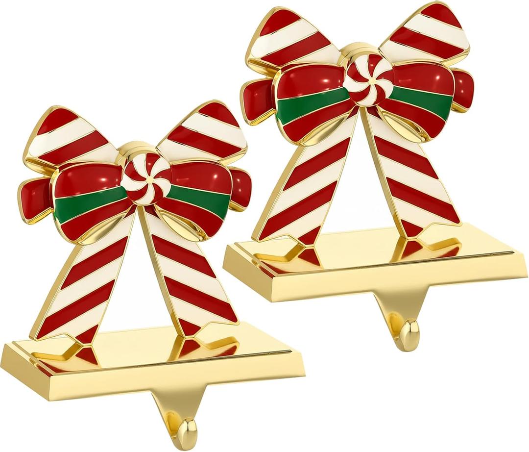 2 Pcs Bowknot Christmas Stocking Holders for Mantle -Bow Stocking Holder for Fireplace Christmas Stocking Hangers for Mantel Stocking Hooks for Fireplace Mantel Clips for Christmas Decor (Fashion, 2)