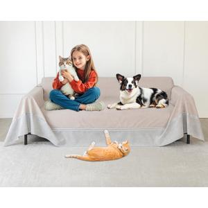 Living Room High Stretch Sofa Cover Pets Dogs Friendly, Cat Scratch Furniture Protector - Anti-Slip, Waterproof Sofa Cover to Keep Cats Off, Anti-Scratch Couch Cover for Pets and Kids 150"X91"Khaki