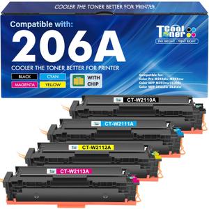 206A Toner Cartridges 4 Pack M283fdw M283cdw Set Compatible for HP 206A 206X 206 Color LaserJet Pro MFP M255dw M283 M255 M255nw Printer High Yield Ink (with Chip) (Black Cyan Yellow Magenta)