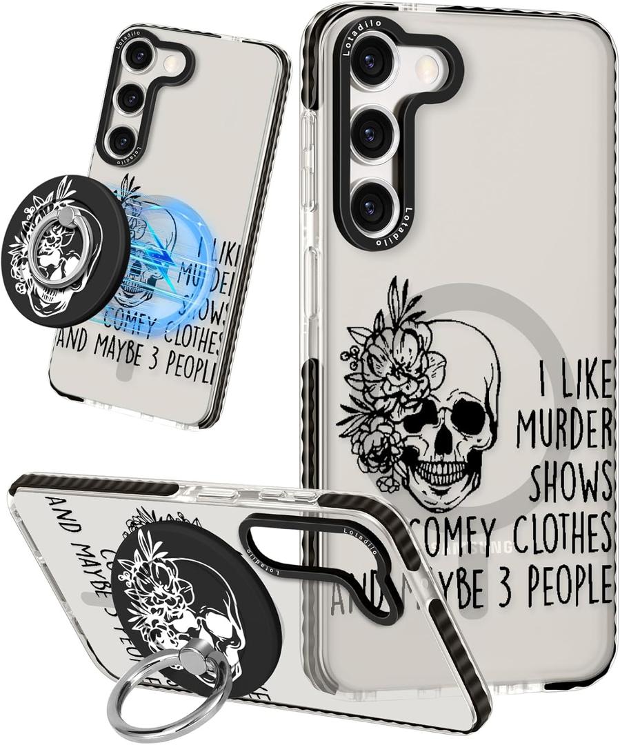 for Samsung Galaxy S23 Plus Case for Women - Girls Cute Design Compatible with Magsafe Magnetic Ring Holder Stand Skull Skeleton Phone Covers Aesthetic Girly TPU Funda for S23 Plus