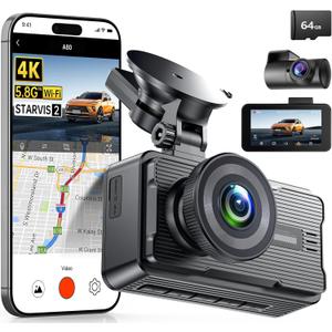 JOMISE 4K Dash Cam Front and Rear with 5Ghz WiFi GPS, Dual Dashcam with 64GB Card, 3" Screen, Night Vision, 24H Parking Mode  Reliable Dash Camera for Family Cars, Rideshare Drivers, and Trucks (A80(4K+HD), Grey)