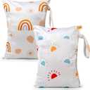 Waterproof Wet bags for Baby,Travel,Swim Suit,Cloth Diapers,Pump Parts,Pool,Beach,Gym Clothes,Toiletry,Hook to Stroller,Daycare,Zipper Reusable Wetdry Packing Pouch-Sun,Rainbow