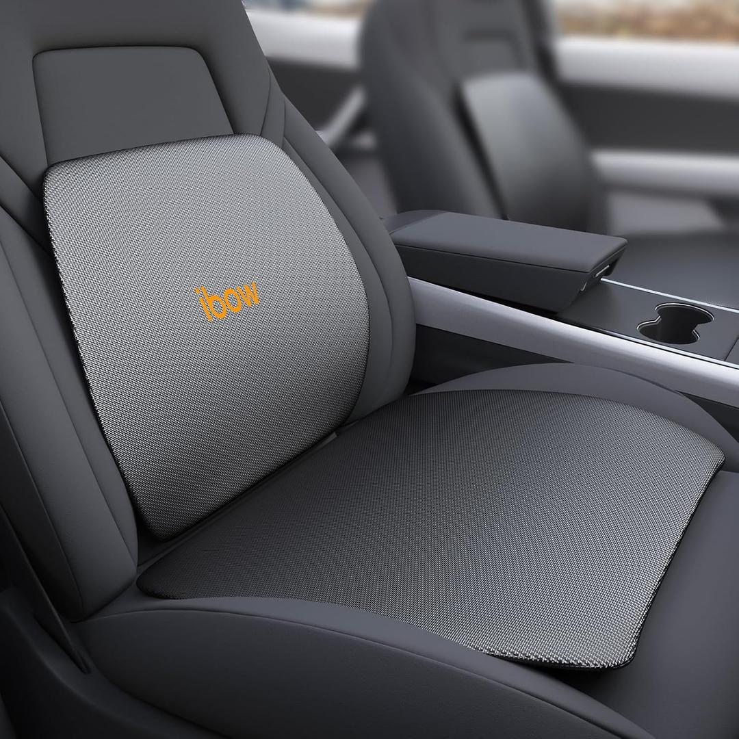 Seat Cushion and Lumbar Support Pillow for Tesla Model Y 3 S X Hollow-Out Lower Back Strong Support and Breathable Mesh Seat Pad Hip Lumbar Pain Relief for Driving Car Office Home Use, Black