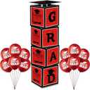 Gejoy 2025 Red and Black Graduation Decorations Prom Boxs Decorations 2025 Graduation Balloon Boxes with Letters Grad Cap for Grad Party School Home College