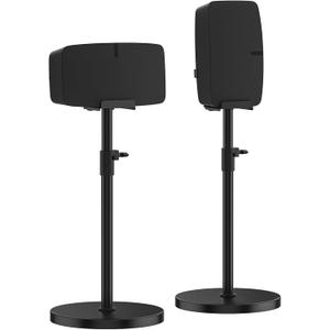 Upgraded Height Adjustable Floor Speaker Stand for Sonos Five & Play:5, Vertical or Horizontal Placement, Metal Sonos 5 Speaker Stand with Cable Management (Black, 2 Pack)