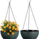 Meowell 8 inch Small Hanging Planters for Indoor Outdoor Plants, 2 Pack Hanging Flower Pots with Drainage Holes and Chain, Plastic Hanging Baskets for House Plants, Black with Green Speckles