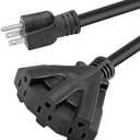 3FT 12/3 Outdoor Extension Cord, Heavy Duty 3-Outlet SJTW Indoor/Outdoor Three-Prong Power-Cord 12-Gauge Grounded 15-Amp 1875 Watts